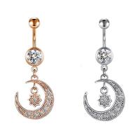 Stainless Steel Belly Ring Moon plated Unisex & with cubic zirconia 8mm Sold By PC