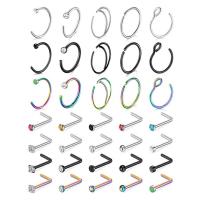 Stainless Steel Nose Piercing Jewelry, plated, Unisex & with rhinestone, more colors for choice, 0.8x7x3x0.8x8mm, Sold By Set