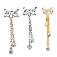 Stainless Steel Belly Ring, Bowknot, plated, Unisex & with cubic zirconia, more colors for choice, 1.6x10x5x8mm, Sold By PC