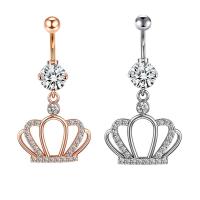 Stainless Steel Belly Ring Crown plated Unisex & with cubic zirconia 8mm Sold By PC