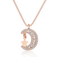 Cubic Zircon Micro Pave Brass Necklace with Cubic Zirconia Moon and Star plated box chain & for woman nickel lead & cadmium free Length Approx 48  Sold By PC