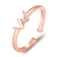 Sárgaréz Mandzsetta Finger Ring, -val Cubic cirkónium, Letter W, galvanizált, a nő, több színt a választás, nikkel, ólom és kadmium mentes, 15.70x1.50mm, Által értékesített PC