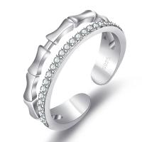 Messing Manchet Finger Ring, met Cubic Zirconia, silver plated, voor vrouw, zilver, nikkel, lood en cadmium vrij, 17x9mm, Verkocht door PC