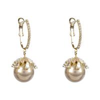Brass Leverback Earring, with Cubic Zirconia & Plastic Pearl, 925 thailand sterling silver hoop earring, gold color plated, for woman, more colors for choice, nickel, lead & cadmium free, 19x45mm, Sold By Pair
