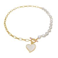 Plastik perle halskæde, Zinc Alloy, med Resin Rhinestone & Plastic Pearl, Heart, guldfarve belagt, for kvinde, hvid, nikkel, bly & cadmium fri, 5mm, Længde Ca. 46.5 cm, Solgt af PC