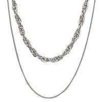 Stainless Steel Chain Necklace with 6cm extender chain silver color plated Double Layer & byzantine chain & for woman silver color 5mm Length Approx 40 cm Sold By PC