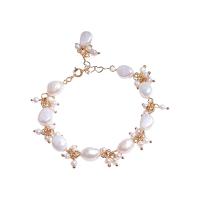 Freshwater Cultured Pearl Bracelet, Tibetan Style, with Freshwater Pearl, gold color plated, for woman, white, 5mm, Length:Approx 20 cm, Sold By PC