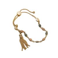Bracelet en alliage de zinc, avec émail, glandpompon, Placage de couleur d'or, pour femme, rose, 5mm, Longueur:Environ 20 cm, Vendu par PC