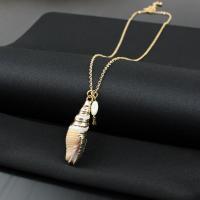 Muschel Halskette, Messing, mit Seemuschel, Schale, vergoldet, unisex, goldfarben, Länge:48 cm, verkauft von PC