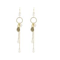 Fashion Fringe Earrings, Brass, with pearl, Pineapple, plated, for woman, golden, 85mm, Sold By Pair