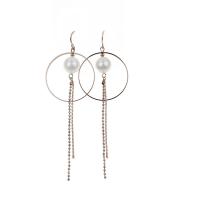 Fashion Fringe Earrings Brass with Pearl Shell Round plated for woman golden Sold By Pair