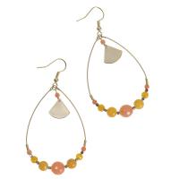 Brass Drop Earring with Gemstone Chips Teardrop plated for woman mixed colors 73mm Sold By Pair