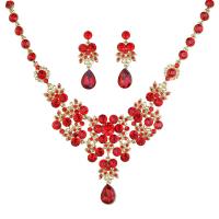 Rhinestone Jewelry Sets, earring & necklace, Tibetan Style, plated, 2 pieces & for woman & with rhinestone, more colors for choice, 50mm, Length:Approx 19.68 Inch, Sold By Set