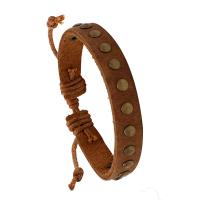 Cowhide Bracelet with Wax Cord & Zinc Alloy Adjustable & Unisex coffee color 1.2cm 17-18cm Sold By PC