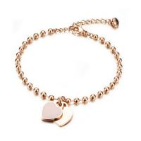 Bijoux bracelet en acier inoxydable, avec 1.77inch chaînes de rallonge, coeur, Plaqué de couleur d'or rose, pour femme, 14x12mm, Longueur:6.5 pouce, Vendu par PC