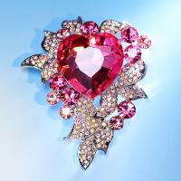 Crystal Brooch, Tibetan Style, with Crystal, Heart, plated, for woman & with rhinestone, more colors for choice, nickel, lead & cadmium free, 65x54mm, Sold By PC
