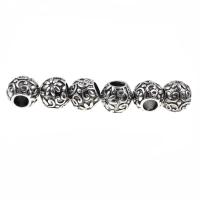 Stainless Steel Beads Round DIY & with flower pattern silver color Sold By PC