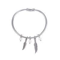 Stainless Steel Bangle, Feather, epoxy gel, for woman, silver color, 60x3mm, Sold By PC
