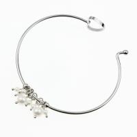 Stainless Steel Cuff Bangle, with pearl, for woman, silver color, 60mm, Sold By PC