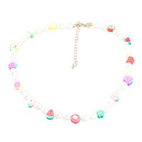 Plastic Pearl Necklace, Tibetan Style, with ABS Plastic Pearl & Polymer Clay, with 3.03 extender chain, Fruit, fashion jewelry & for woman, multi-colored, Length:17.40 Inch, Sold By PC