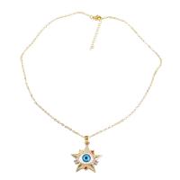 Brass Necklace, with 1.81 extender chain, Evil Eye, fashion jewelry & for woman & with rhinestone, more colors for choice, Sold By PC