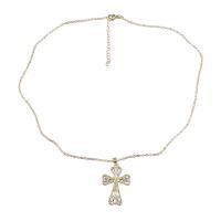 Brass Necklace with 1.81 extender chain Cross fashion jewelry & for woman & with rhinestone golden Sold Per 17.84 Inch Strand