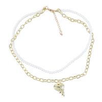 Multi Layer Necklace Zinc Alloy with ABS Plastic Pearl with 2.40 extender chain Double Layer & fashion jewelry & for woman Length 17.36 Inch Sold By PC