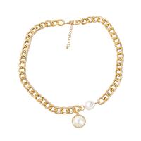 Zinc Alloy Jewelry Necklace with ABS Plastic Pearl with 2.24 extender chain fashion jewelry & for woman golden Length 20.11 Inch Sold By PC