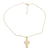 Brass Necklace, with 1.77 extender chain, Cross, fashion jewelry & for woman & with rhinestone, golden, Length:17.71 Inch, Sold By PC