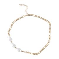 Plastic Pearl Necklace, Tibetan Style, with ABS Plastic Pearl, with 2.40 extender chain, plated, fashion jewelry & figaro chain & for woman, golden, Length:16.69 Inch, Sold By PC