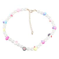 Plastik perle halskæde, Zinc Alloy, med ABS plastik perle & Polymer Clay, med 1.81 extender kæde, mode smykker & for kvinde, flerfarvede, Solgt Per 16.02 inch Strand