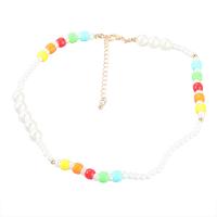 Plastik perle halskæde, Zinc Alloy, med ABS plastik perle & Resin, med 2.99 extender kæde, mode smykker & for kvinde, flerfarvede, Solgt Per 17.83 inch Strand