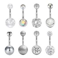Stainless Steel Belly Ring with Cubic Zirconia & Rhinestone & Acrylic plated 8 pieces & for woman silver color Sold By Set