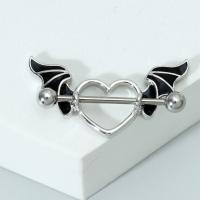 Stainless Steel bradavica Ring, Nehrđajući čelik, Krilati Heart, pozlaćen, za žene & emajl, srebro, 15x5x3mm, Prodano By PC