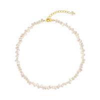 Natural Freshwater Pearl Necklace Zinc Alloy with Freshwater Pearl gold color plated & for woman white 3mm Sold By PC