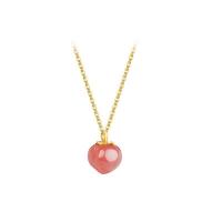 Natural Freshwater Pearl Necklace Zinc Alloy with Red Agate & Freshwater Pearl Peach gold color plated & for woman white 5mm Sold By PC