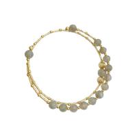 Gemstone Bracelets, Brass, with Moonstone, gold color plated, Double Layer & for woman, grey, nickel, lead & cadmium free, 5mm, Length:Approx 17 cm, Sold By PC