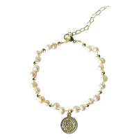 Naturlige ferskvands perle halskæde, Zinc Alloy, med Ferskvandsperle, Coin, guldfarve belagt, forskellige stilarter for valg & for kvinde, hvid, 15x15mm, Solgt af PC