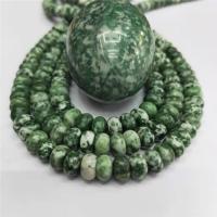 Green Spot Stone Beads, Άβακας, γυαλισμένο, DIY, κυανό, 5x8mm, Sold Per 38 cm Strand