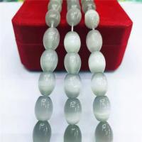 Perles de bijoux oeil de chat, tambour, poli, DIY, gris argenté, 10x14mm, Vendu par 38 cm brin