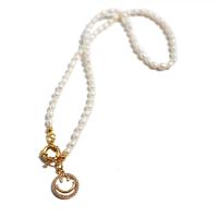Freshwater Pearl Brass Necklace with Freshwater Pearl Smiling Face real gold plated micro pave cubic zirconia & for woman mixed colors 15mm Length 38 cm Sold By PC