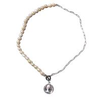 Freshwater Pearl Brass Chain Necklace, cobre, with Pérolas de água doce, banhado a ouro genuino, para mulher, cores misturadas, 20mm, comprimento 46 cm, vendido por PC