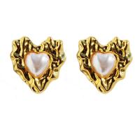 Brass Stud Earring with Plastic Pearl 925 thailand sterling silver post pin Heart real gold plated for woman mixed colors Sold By PC