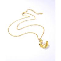 Freshwater Pearl Brass Necklace, with Freshwater Pearl, Letter C, real gold plated, for woman, mixed colors, 17mm, Length:51 cm, Sold By PC