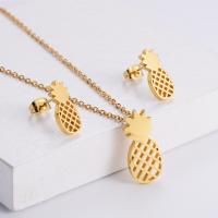 Fashion Stainless Steel Jewelry Sets Stud Earring & pendant 316L Stainless Steel Pineapple plated three pieces & for woman & hollow Sold By Set
