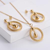 Fashion Stainless Steel Jewelry Sets pendant & earring 316L Stainless Steel 18K gold plated three pieces & for woman & hollow Sold By Set