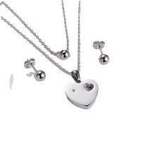 Fashion Stainless Steel Jewelry Sets, Stud Earring & pendant, 316L Stainless Steel, Heart, plated, three pieces & for woman, more colors for choice, 15x15mm, Sold By Set