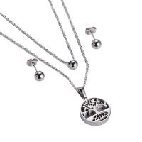 Fashion Stainless Steel Jewelry Sets Stud Earring & pendant 316L Stainless Steel plated three pieces & tree of life design & for woman & hollow Sold By Set