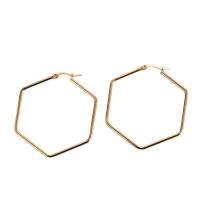 Stainless Steel Hoop Earring 316L Stainless Steel Hexagon 18K gold plated for woman Sold By Pair