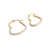 Stainless Steel Hoop Earring, 316L Stainless Steel, Heart, 18K gold plated, different size for choice & for woman & with rhinestone, Sold By Pair